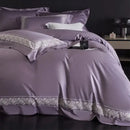 Lavender & silver lace embroidery bedding set bedroom luxe satin