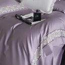 Lavender & silver lace embroidery bedding set bedroom luxe satin