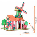 Windmill Model Kit - Wooden Laser-Cut 3D Puzzle (82 Pcs)