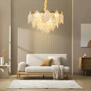 Leaf shaped gold and crystal glass chandelier dining room pendant light