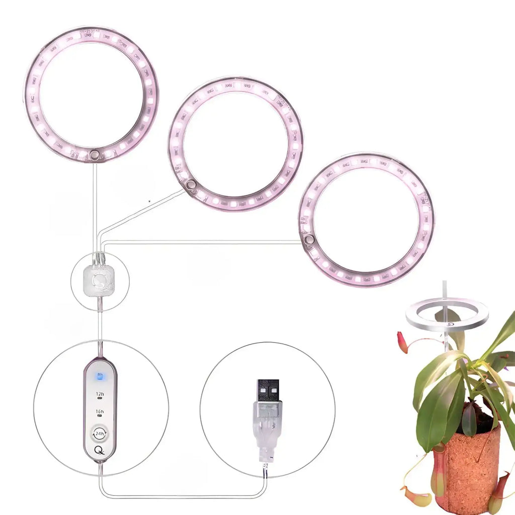 battery grow light for plants LED Grow Light Full Spectrum Angel Ring USB Lamp for Indoor Plants, Double Headed Pink & White Light
