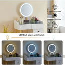 LED Light on Mirror Dressing Table with 5 Drawers & Glass Top