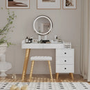 LED Light on Mirror Dressing Table with 5 Drawers & Glass Top