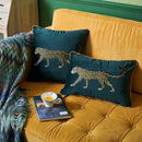 Leopard embroidered decorative pillowcase teal & gold living room