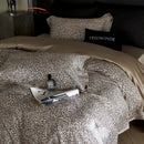 Leopard luxury bedding set beige & black satin bedroom duvet cover