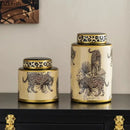 Leopard pattern cream ceramic storage jar bedroom jewelry canister