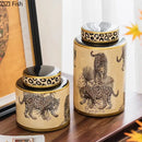 Leopard pattern cream ceramic storage jar bedroom jewelry canister