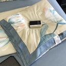 Leopard print cream & blue satin pillow sham bedroom decor