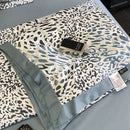 Leopard print cream & blue satin pillow sham bedroom decor