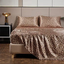 Leopard print satin bedsheet set – beige & brown bedroom bedding