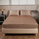 Leopard print satin bedsheet set – beige & brown bedroom bedding