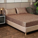 Leopard print satin bedsheet set – beige & brown bedroom bedding