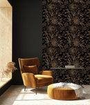 Gold Flowers on Black Background Wallpaper