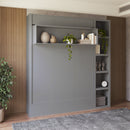 Easy-Lift Queen Murphy Wall Bed in Grey with Bookshelf