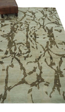 Light and Dark olive Modern Abstract 5x8 Hand Knotted Wool and Silk Area Rug