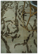 Light and Dark olive Modern Abstract 5x8 Hand Knotted Wool and Silk Area Rug