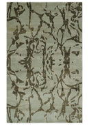 Light and Dark olive Modern Abstract 5x8 Hand Knotted Wool and Silk Area Rug