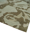 Light and Dark olive Modern Abstract 5x8 Hand Knotted Wool and Silk Area Rug