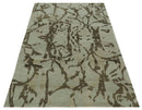 Light and Dark olive Modern Abstract 5x8 Hand Knotted Wool and Silk Area Rug
