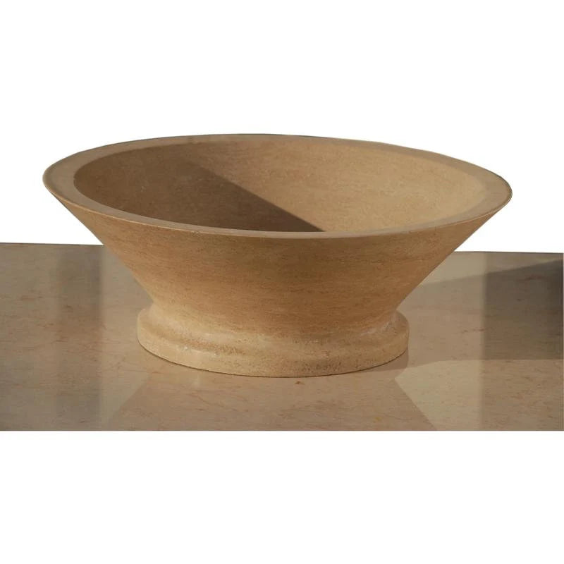 light beige travertine round above-counter sink 20020024 D18 H6 angle view