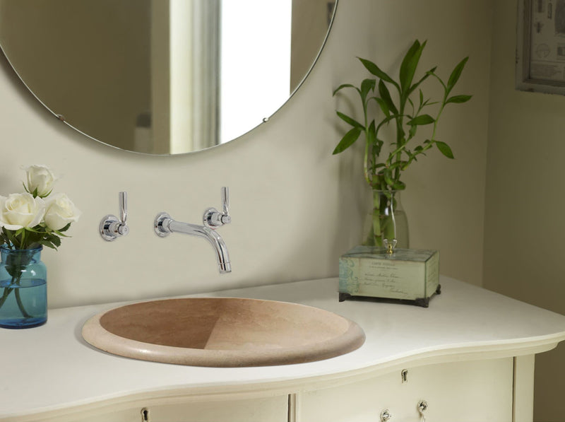 light beige travertine round drop-in sink 20020028 D18 H6 bathroom view