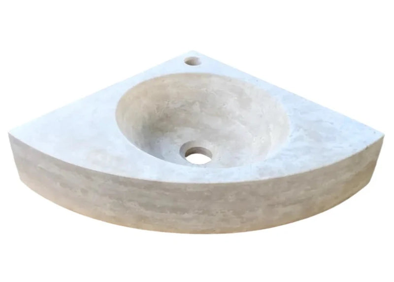 Troia Light Travertine Wall-mount Bathroom Corner Vanity Sink (W)16" (L)16" (H)4" front view
