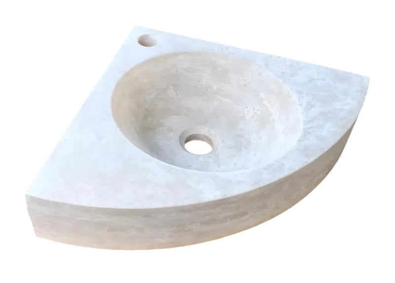 Troia Light Travertine Wall-mount Bathroom Corner Vanity Sink (W)16" (L)16" (H)4" side view