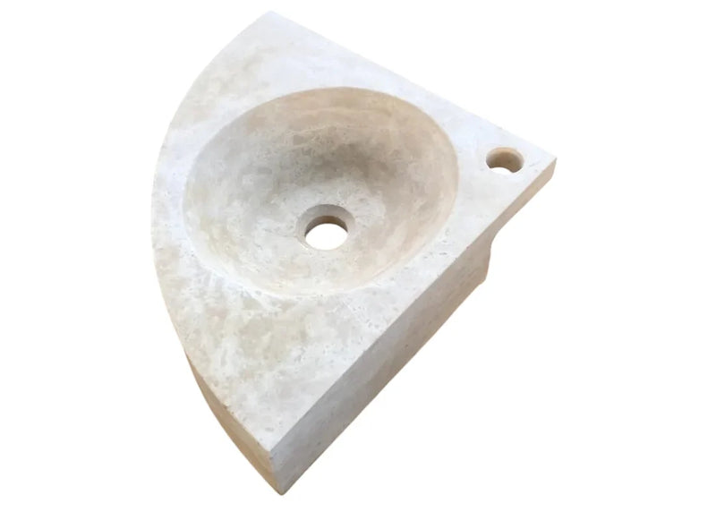 Troia Light Travertine Wall-mount Bathroom Corner Vanity Sink (W)16" (L)16" (H)4" angle view