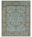 Light Blue and Camel 8x10 Hand Knotted Traditional Floral Oushak Rug