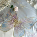 Light blue butterfly embroidery bedding set bedroom french lace