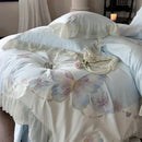 Light blue butterfly embroidery bedding set bedroom french lace