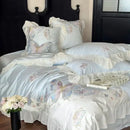 Light blue butterfly embroidery bedding set bedroom french lace