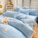DecorBites™ Cartoon Embroidery 100% Cotton Bedding Set King Queen Bedclothes