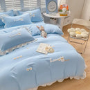 DecorBites™ Cartoon Embroidery 100% Cotton Bedding Set King Queen Bedclothes