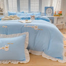 DecorBites™ Cartoon Embroidery 100% Cotton Bedding Set King Queen Bedclothes