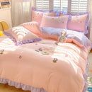DecorBites™ Cartoon Embroidery 100% Cotton Bedding Set King Queen Bedclothes