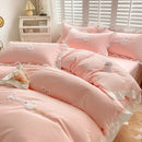 DecorBites™ Cartoon Embroidery 100% Cotton Bedding Set King Queen Bedclothes