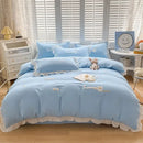 DecorBites™ Cartoon Embroidery 100% Cotton Bedding Set King Queen Bedclothes