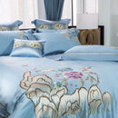 Light blue floral and moon 200s cotton embroidery bedding set bedroom