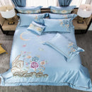 Light blue floral and moon 200s cotton embroidery bedding set bedroom