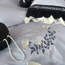 Light blue flowers embroidery ruffles bedding set bedroom decor