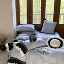 Light blue flowers embroidery ruffles bedding set bedroom decor