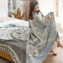 Light blue & gray patterned cotton gauze summer blanket bedroom throw