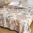 Light blue & gray patterned cotton gauze summer blanket bedroom throw