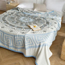Light blue & gray patterned cotton gauze summer blanket bedroom throw