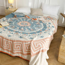 Light blue & gray patterned cotton gauze summer blanket bedroom throw