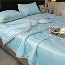 Light blue ice silk quilt set bedroom cool feeling bedding