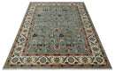 Light Blue, Ivory and Peach Turkish Design Traditional Floral 8x10 and 9x12 Hand Knotted Wool Area Rug