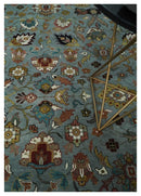 Light Blue, Ivory and Peach Turkish Design Traditional Floral 8x10 and 9x12 Hand Knotted Wool Area Rug