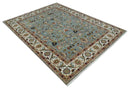 Light Blue, Ivory and Peach Turkish Design Traditional Floral 8x10 and 9x12 Hand Knotted Wool Area Rug